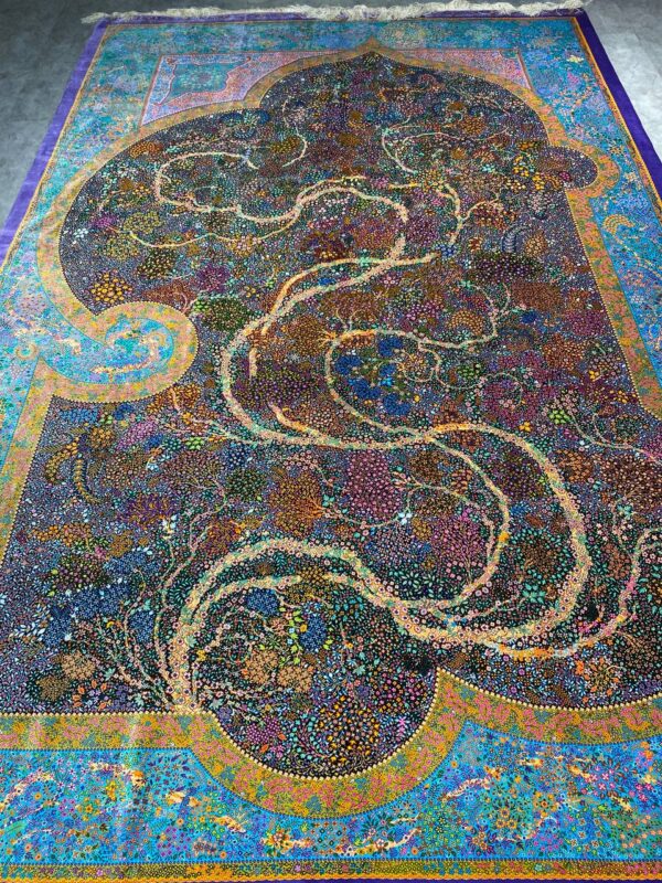خرید فرش ابریشم قم دست بافت سایز ۶ متری، نقشه درخت زندگی