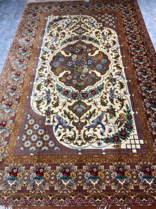 خرید قالیچه ابریشم قم دست بافت ، نقشه دو طرفه