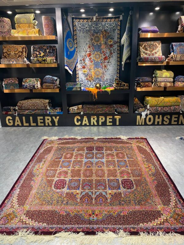 خرید فرش ابریشم قم دست بافت سایز 2*2 متری، نقشه قاپی