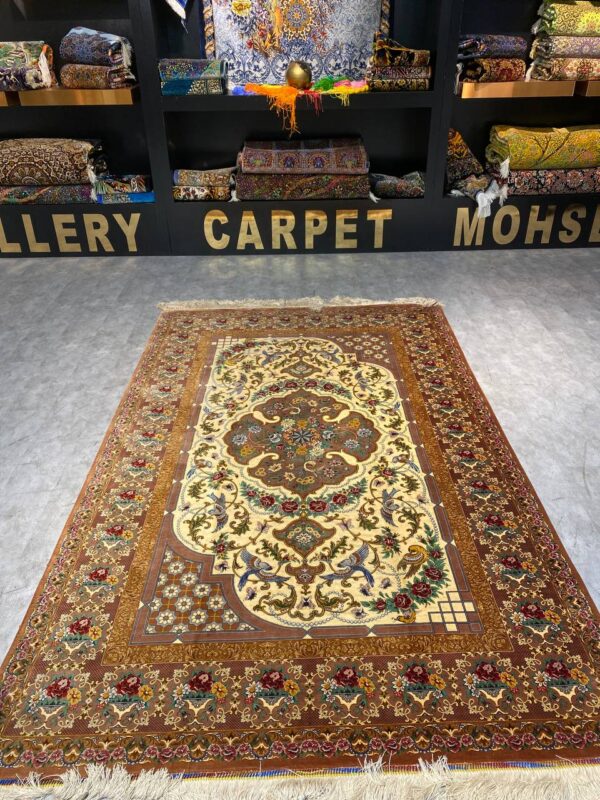 خرید قالیچه ابریشم قم دست بافت ، نقشه دو طرفه